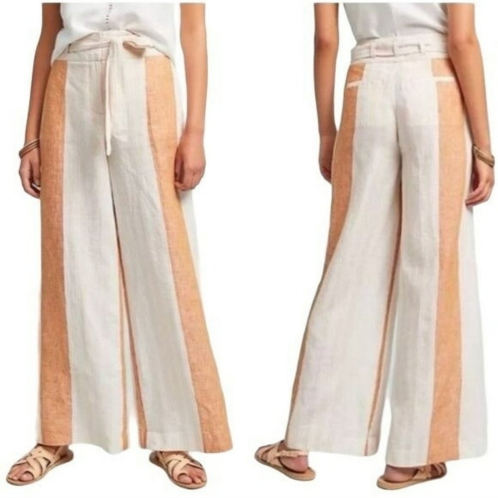 Anthropologie Striped Linen Wide Leg Trousers